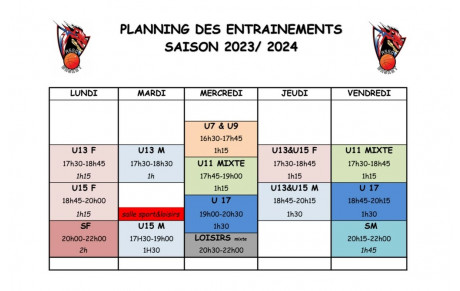 Planning des entrainements